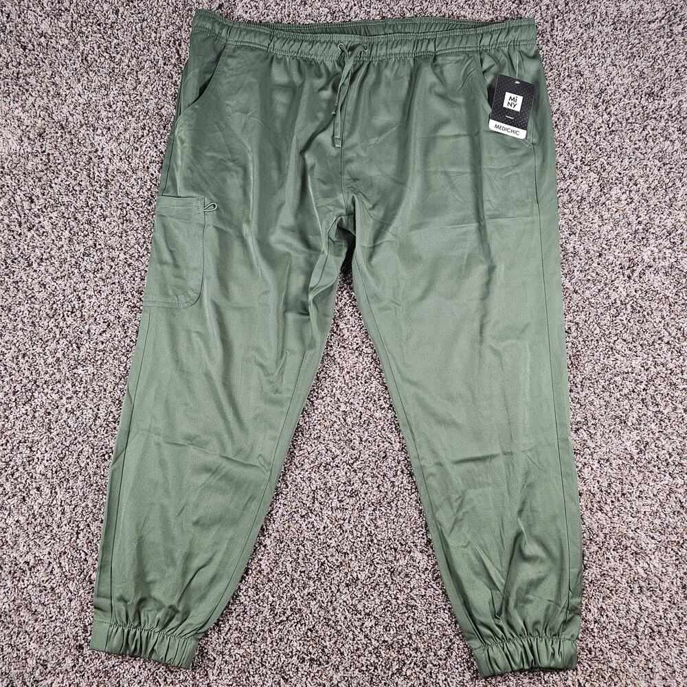 MediChic Womens Sz 3X Scrub Pants Olive Green Jogger Style NEW